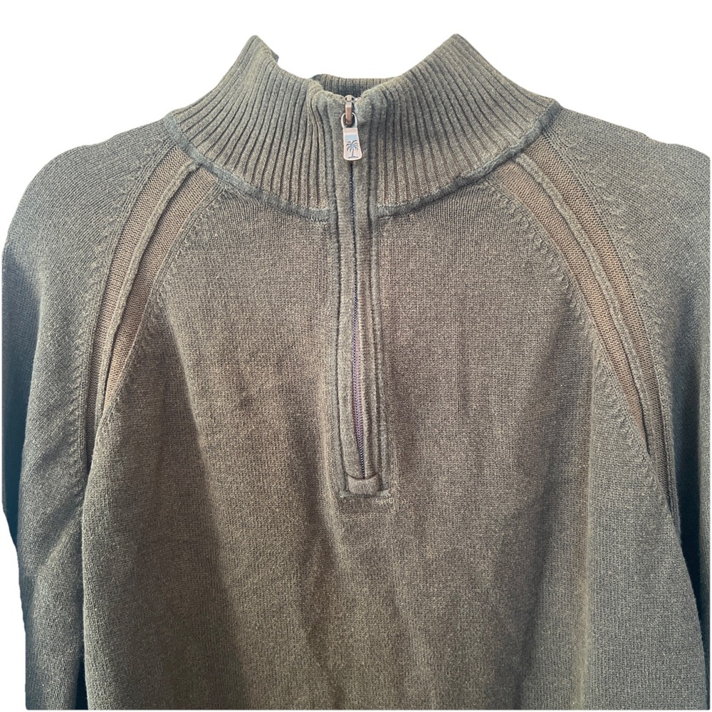 Tommy Bahama 1/4 Zip Pullover Sweater Men's XL Long Sleeve Olive Green Mock EUC - Picture 2 of 11